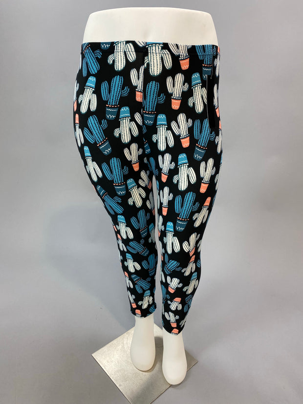 BIN 98 {Prickly Pair} Cactus Print Capri Leggings EXTENDED PLUS SIZE 3X/5X