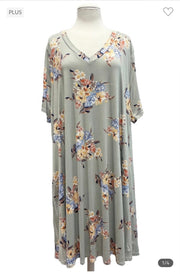 75 PSS-A {Making Promises} Mint Floral V-Neck Dress EXTENDED PLUS SIZE 3X 4X 5X