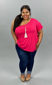 80 OS-A {Hang Loose} Sale!  RASPBERRY Tunic W/One Shoulder PLUS SIZE 1X 2X 3X