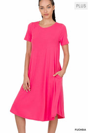 31 SSS-B {Taste And Style} Fuchsia Dress w/Pockets PLUS SIZE 1X 2X 3X