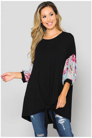 48 CP-C {Totally Fearless} ***SALE***Black Tunic Blue Sheer Sleeve  PLUS SIZE XL 2X 3X