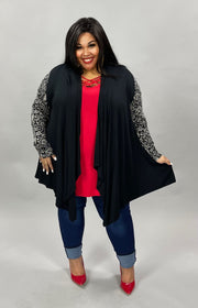 60 OR 26 OT-C {Hidden Agenda} Black Cardigan W/Printed Sleeves PLUS SIZE 1X 2X 3X