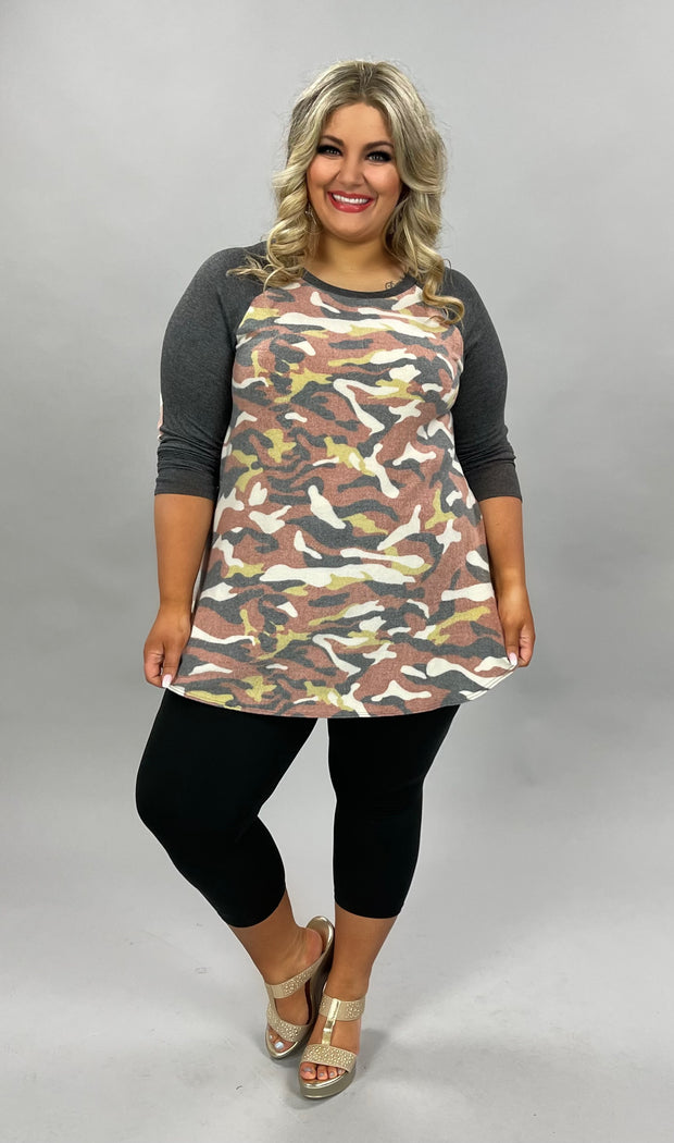 21 CP-J {Call Attention} Grey Mauve Camo Knit Top PLUS SIZE XL 2X 3X