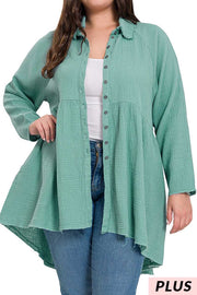 22 SLS-E {Fun And Done} Dusty Teal Peplum  Top PLUS SIZE 1X 2X 3X