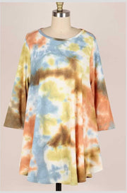 91 PQ-C {A Fresh Start} Multi-Color Tie Dye Top PLUS SIZE 1X 2X 3X