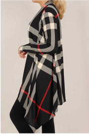 30 OT-C {Not My Type} Black Red Plaid Cardigan PLUS SIZE XL 2X 3X