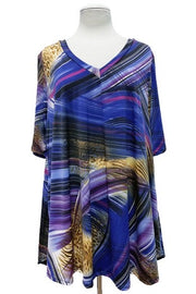 18 PSS-M {Cool Thinking} Purple Print V-Neck Top EXTENDED PLUS SIZE 3X 4X 5X