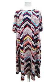 95 PSS-D {Play Your Cards Right} Navy Zig Zag Print Dress PLUS SIZE XL 2X 3X