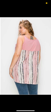 26 SV-A {New Beginnings} Pink Ivory Grey Print Top CURVY BRAND!!!  EXTENDED PLUS SIZE 4X 5X 6X