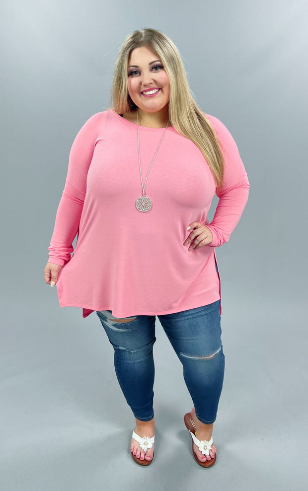 59 OR 25 SLS-C {A Step Back}  Baby Pink Long Sleeve Top PLUS SIZE XL 2X 3X