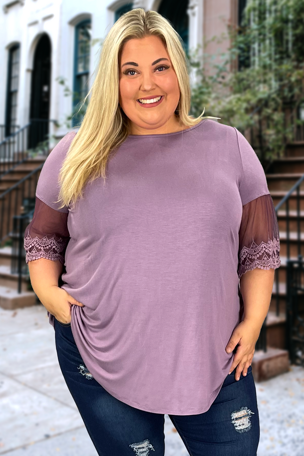 96 SD-B {Wait For It} LAVENDER Top w/Sleeve Detail PLUS SIZE 1X 2X 3X