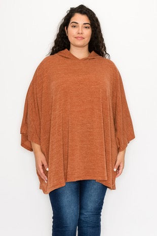 49 HD-D {Keep The Watch} Rust Oversize Knit Top w/Hood PLUS SIZE XL 2X 3X