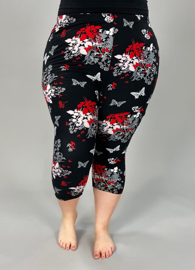 LEG-49 {Remind Me Later} Red/Black Butter Soft Leggings Capri Extended Plus 3X/5X