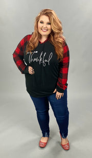 21 HD-T {Always Thankful} Red Plaid "Thankful" Hoodie PLUS SIZE XL 2X 3X