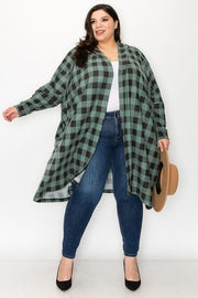 56 OT-G {Along The Drive} Green Plaid Hooded Cardigan EXTENDED PLUS SIZE 3X 4X 5X