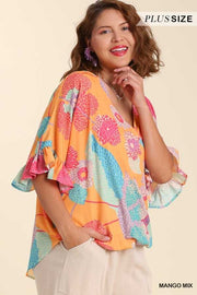 41 PSS-A {A Million Reasons} SALE!!  Umgee Multi-Color Wrap Front Top PLUS SIZE XL 1X 2X