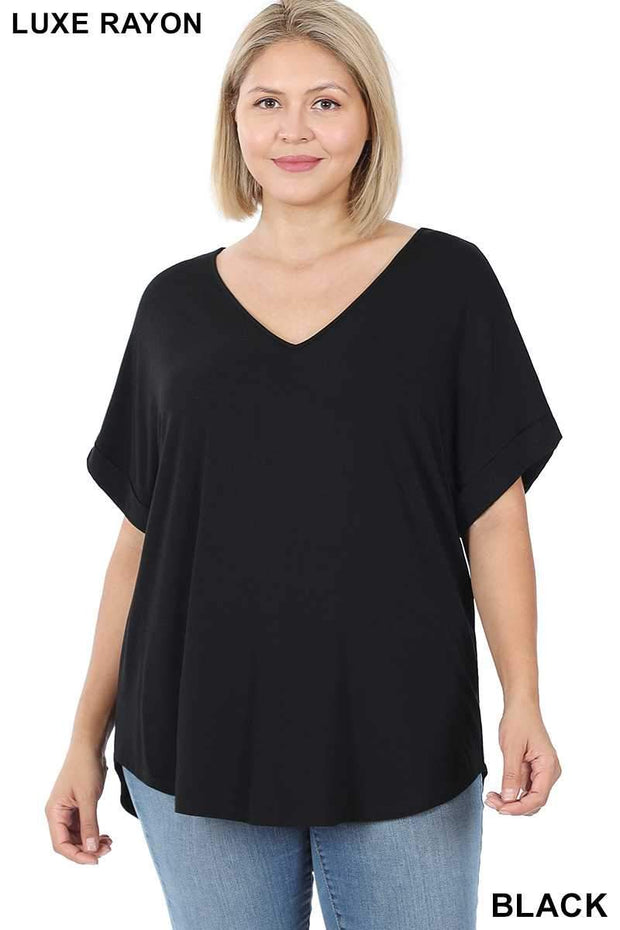 66 SSS-E {Simplistic Ideas}  BLACK V-Neck PLUS SIZE 1X 2X 3X