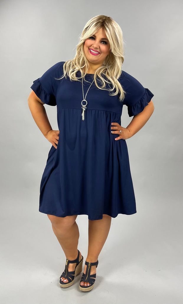 63 OR 27 SSS-D {Perfect Basic} Navy Babydoll Ruffle Sleeve Dress PLUS SIZE 1X 2X 3X