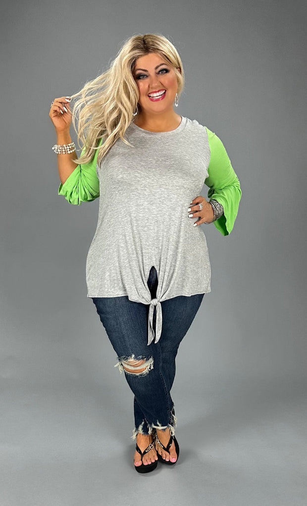 27 CP-Y {Things I Love} H. Grey/Lime Green Front Tie Top CURVY BRAND!!!  EXTENDED PLUS SIZE 1X 2X 3X 4X 5X 6X