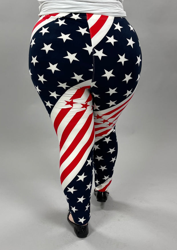 LEG-99  {My Flag Still Flies} Red White and Blue Leggings EXTENDED PLUS SIZE 3X/5X