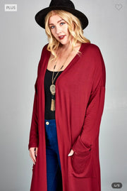 LD-Q {Class And Charm} Burgundy Long Duster w/Pockets PLUS SIZE XL 2X 3X