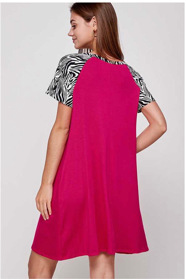 65 CP-M {Zebra Run} SALE! Fuchsia Dress w Zebra Sleeves PLUS SIZE 1X 2X 3X