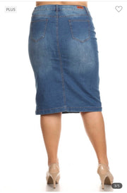 BT-W {Out on The Town} Blue Wash Denim Mid Length Skirt SALE!!! PLUS SIZE XL 2X 3X