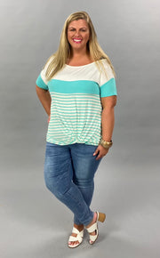 63 CP-I {Ocean Breeze}  SALE! Teal & White Stripe Contrast Top PLUS SIZE XL 2X 3X