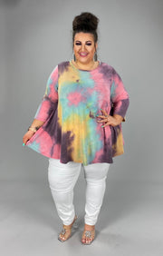 55 PQ-Z {Marbled Fun} ***SALE***Purple/Pink Tie Dye Top EXTENDED PLUS SIZE 3X 4X 5X