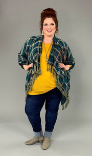 OT-X {Fall Fashion Fave} UMGEE Teal Plaid Cardigan with Roll-Tab Sleeves Shacket