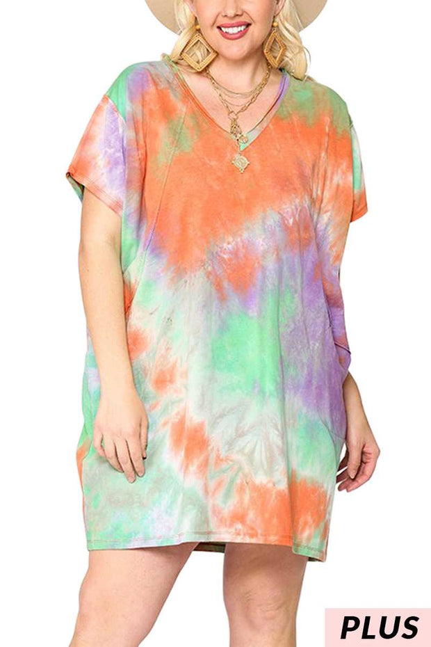 65 PSS-P {Dearest Friend}  Mint Orange Tie Dye Tunic PLUS SIZE XL 1X 2X