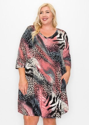 58 PQ-Z {Ready To Style} Multi-Color Animal Print Dress EXTENDED PLUS SIZE 3X 4X 5X