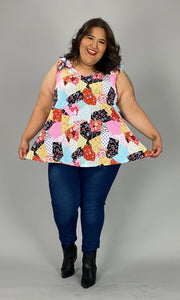 22 SV-W {Patchwork Memories} Multi-Color Pactchwork Print Top EXTENDED PLUS SIZE 3X 4X 5X 6X