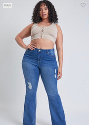 BT-O {YMI} Light Blue Distressed High Rise Flare Jeans PLUS SIZE 14 16 18 20