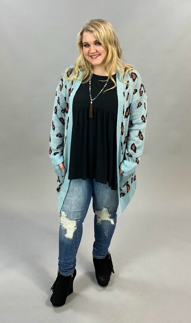 22 OT-J {Being My Best} Blue Mocha Animal Cardigan PLUS SIZE XL 2X 3X