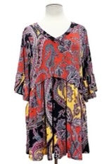 73 PQ-B {Devoted Darling} Multi-Color Paisley Babydoll Top EXTENDED PLUS SIZE 3X 4X 5X