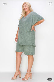 87 OR 91 SET-B {Nothing Like Comfort} Sage French Terry Short Set EXTENDED PLUS SIZE 3X 4X 5X