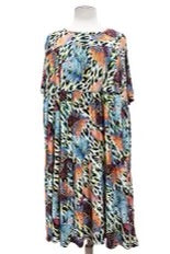 61 PSS {Island Dreams} Multi-Color Leaf Print Tiered Dress EXTENDED PLUS SIZE 3X 4X 5X