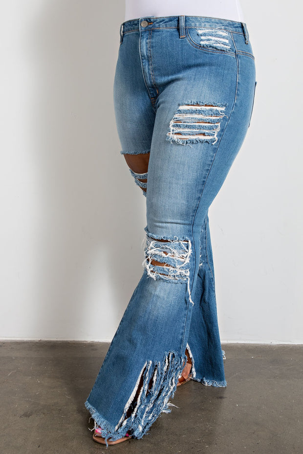 BT-C {The Map} Med. Denim Distressed Frayed Hem Jeans PLUS SIZE 1X 2X 3X