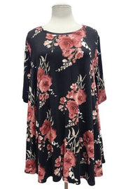 94 PSS-A {Created Beauty} SALE! Black/Red Floral Print Top EXTENDED PLUS SIZE 3X 4X 5X