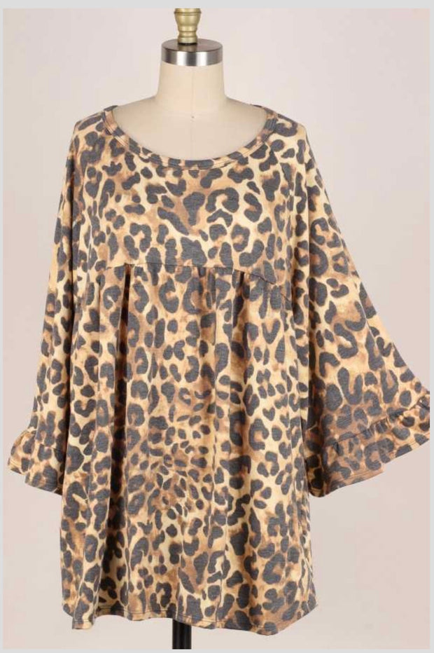30 PQ-A {Get The Feeling} ***FLASH SALE***Brown Leopard Print Top EXTENDED PLUS SIZE 4X 5X 6X