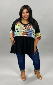 25 OR 32 CP-A {Sweet Encounter} Black/Multi-Color V-Neck Tunic CURVY BRAND!! EXTENDED PLUS SIZE 3X 4X 5X 6X