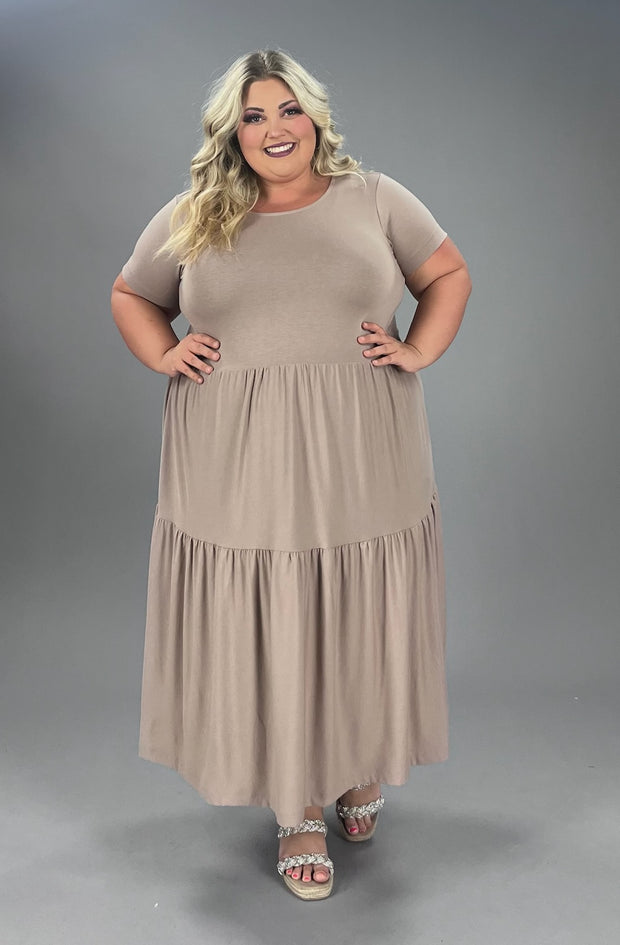 LD-D {Wardrobe Classic} Ash Mocha Tiered Midi Dress PLUS SIZE 1X 2X 3X