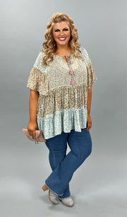 93 CP-C {Bring Me Flowers} GiGiO Floral***SALE*** Chiffon Peasant Top PLUS SIZE XL 1X 2X