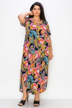 LD-M {Creative Mind} ***SALE***Navy Paisley Printed Maxi Dress EXTENDED PLUS 4X 5X 6X