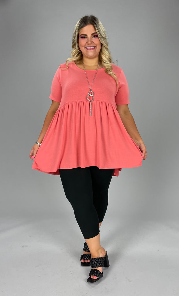 34 SSS-E {Feeling The Love} Deep Coral Babydoll Tunic PLUS SIZE 1X 2X 3X