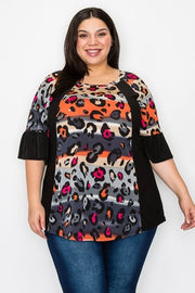 72 CP-M {Total Rebel} Grey/Fuchsia Leopard Print Top CURVY BRAND!!!  EXTENDED PLUS SIZE 1X 2X 3X 4X 5X 6X