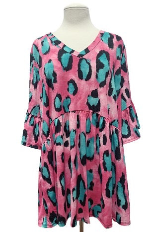 23 PQ-A {Make It Easy} Pink/Mint Animal Print Top EXTENDED PLUS SIZE 3X 4X 5X