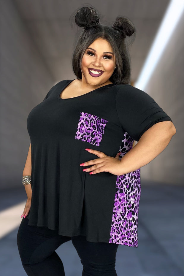 73 CP-S {Keeping Traditions} Black Purple Animal Print Top EXTENDED PLUS SIZE 1X 2X 3X 4X 5X