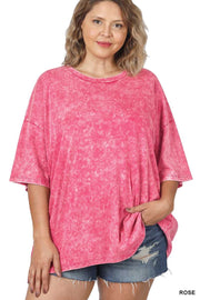 66 PSS-I {Picnic Time} Rose Mineral Wash Top PLUS SIZE 1X/2X  2X/3X